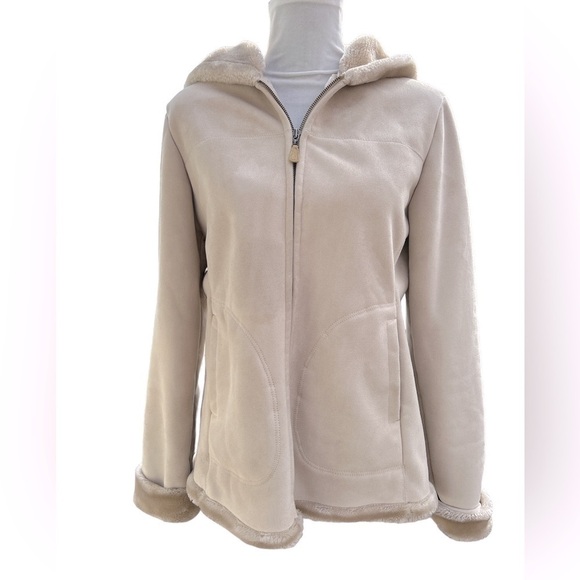 Jones Sport Alabaster Faux Suede Jacket Hood Pile Lined Size Medium - Picture 1 of 6